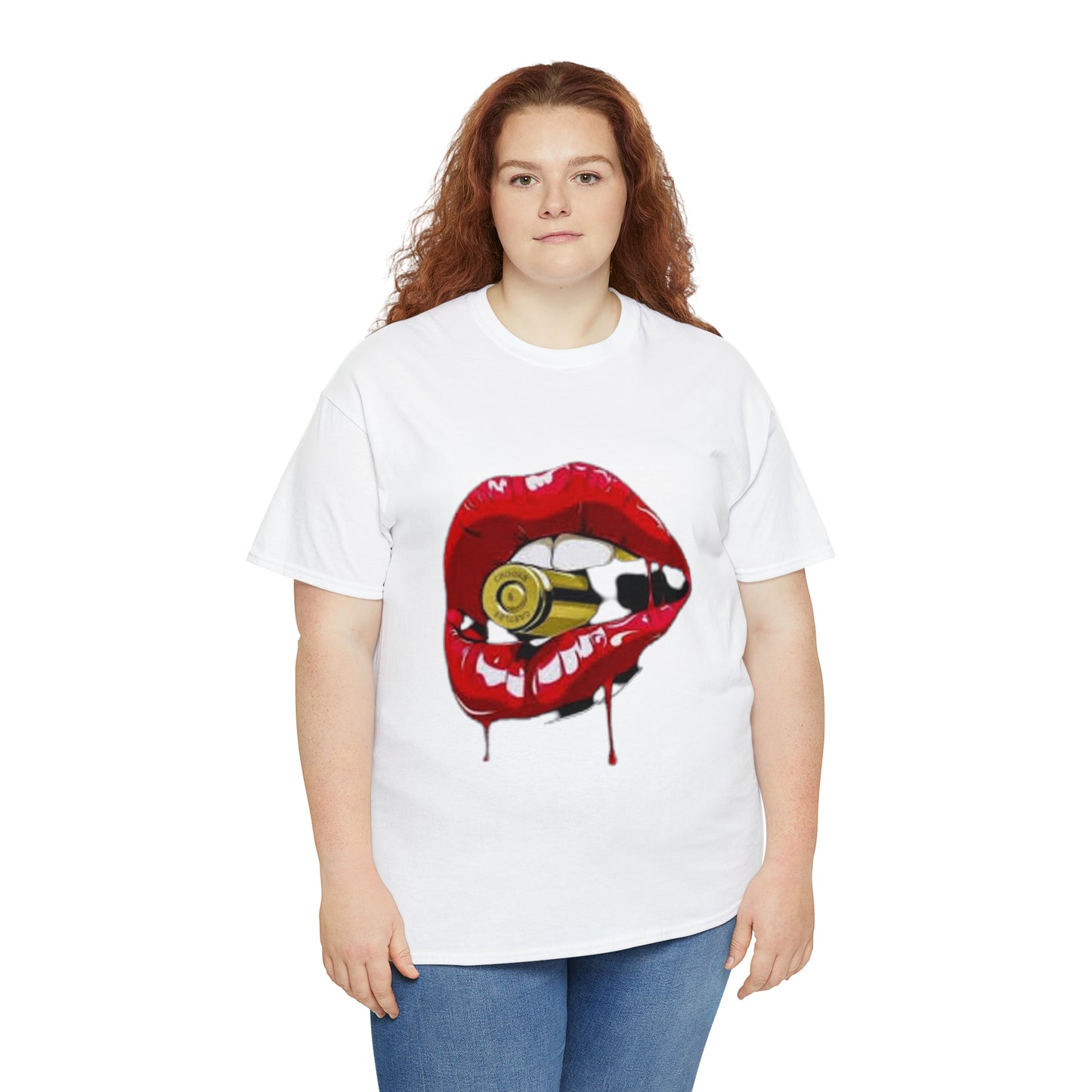 Lips with bullet. Unisex Heavy Cotton Tee