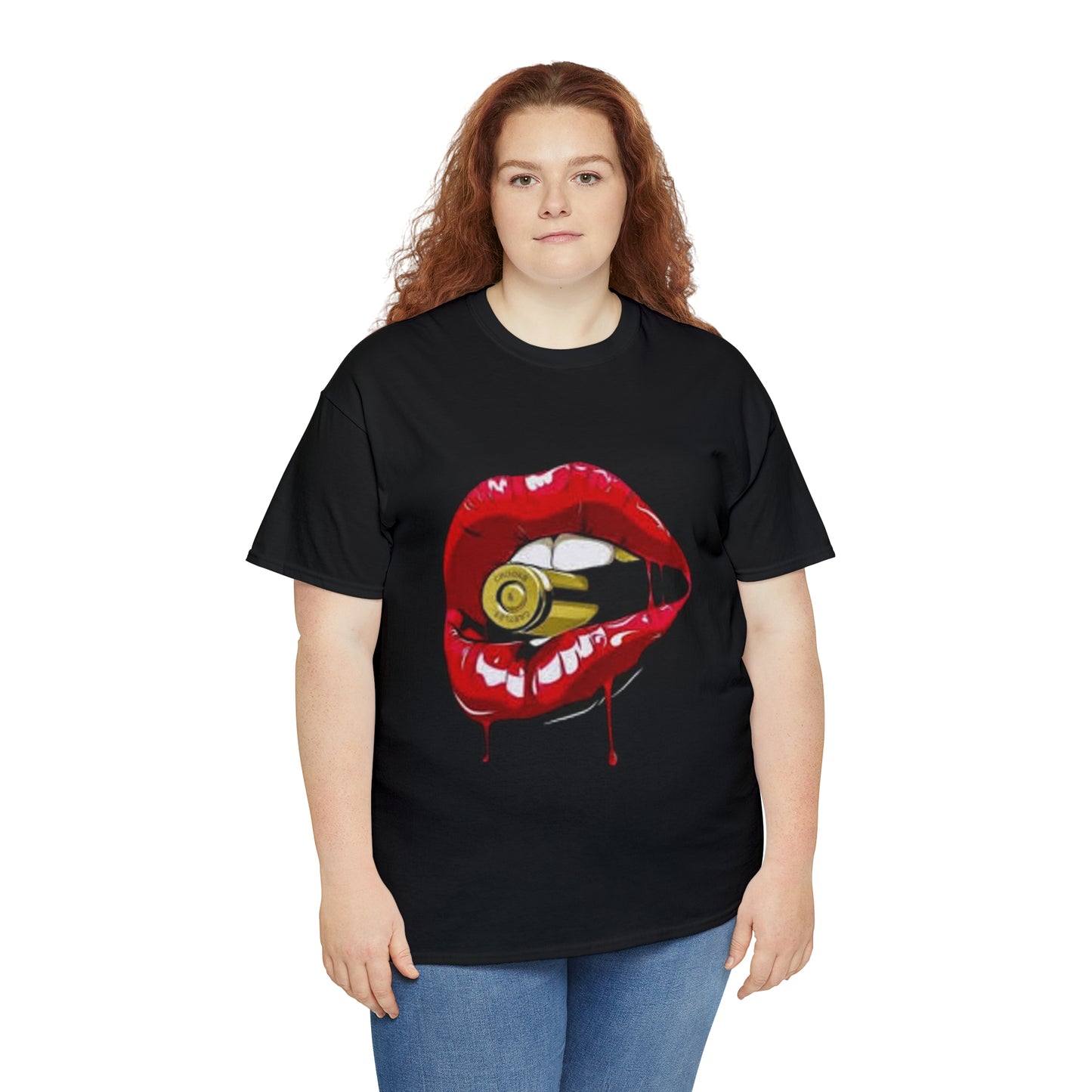 Lips with bullet. Unisex Heavy Cotton Tee