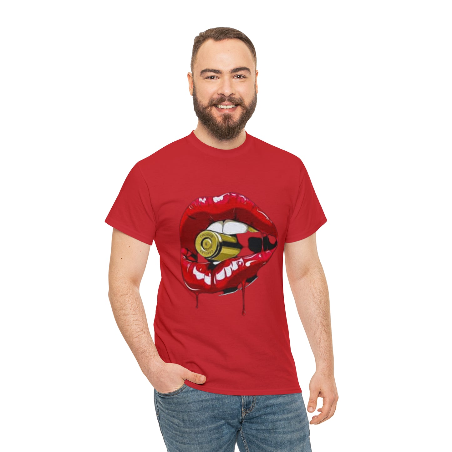 Lips with bullet. Unisex Heavy Cotton Tee