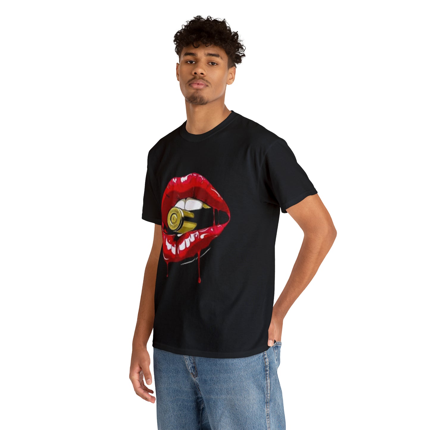 Lips with bullet. Unisex Heavy Cotton Tee