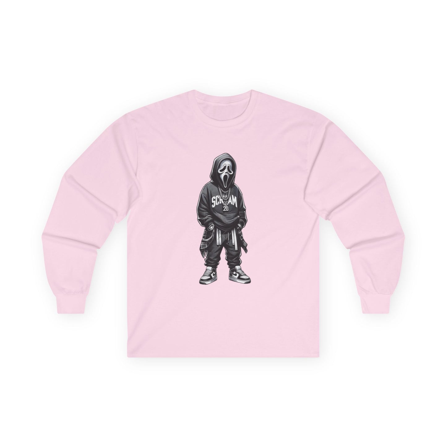 Unisex Horror-Inspired Ghostface Long Sleeve Tee, Trendy Graphic Shirt, Cool Streetwear, Perfect for Halloween, Gift for Fans